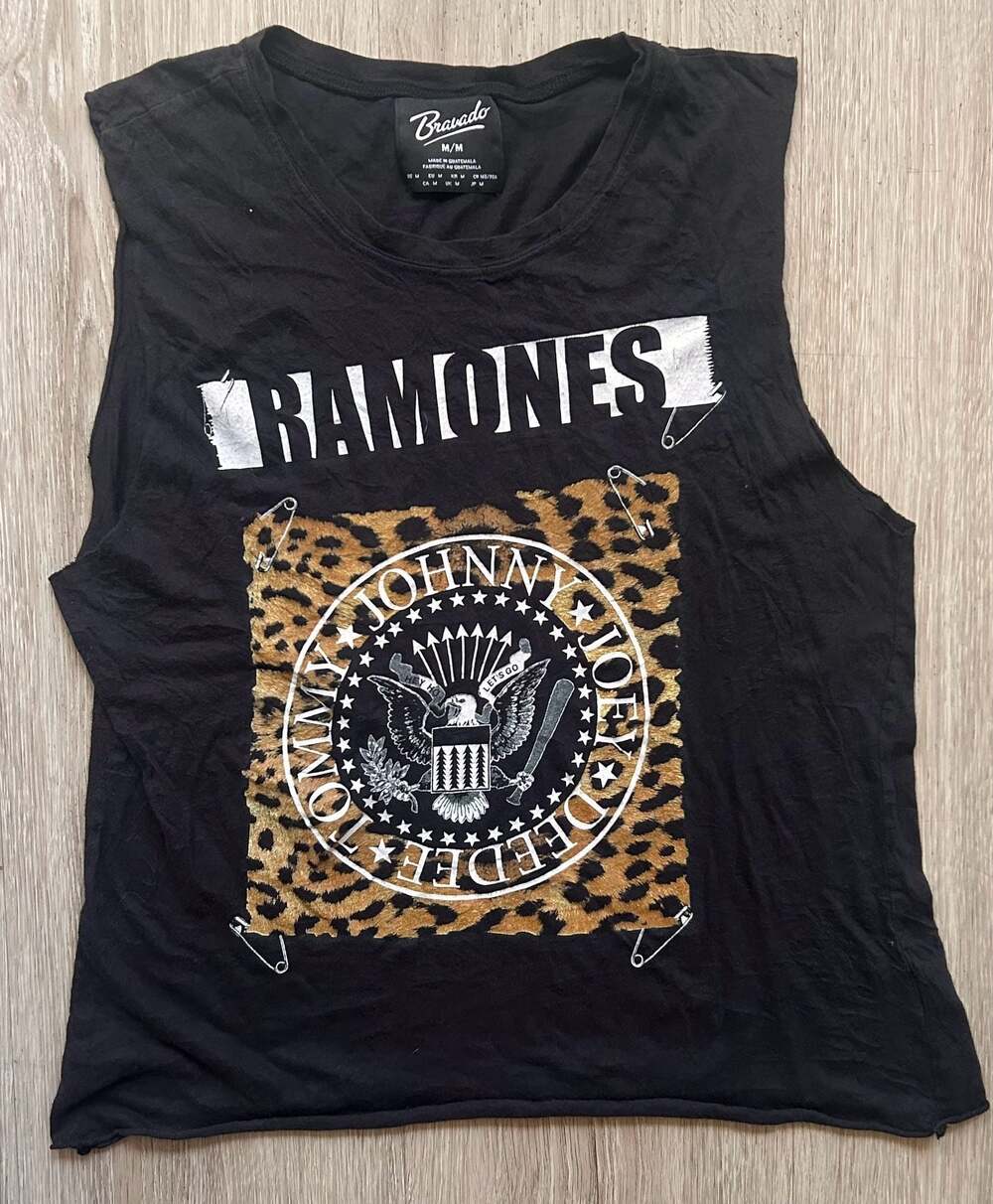 Bravado Official Ramones Punk Tank Top Black Leopard Size M Safety Pins